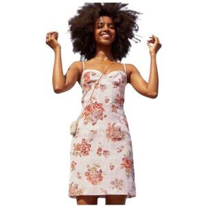 Brock Collection X H&M Womens Pink Floral Bustier Lyocell Linen Mini Dress XS